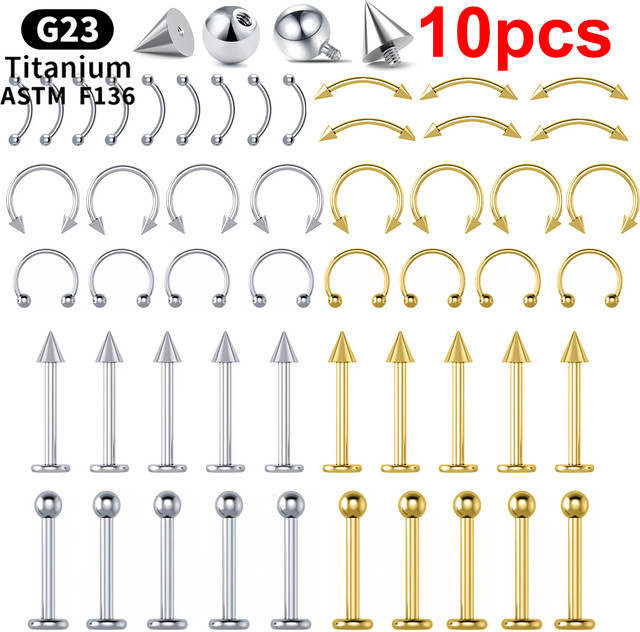 Piercing Set Titan, Labret, Augenbrauen, Lippen, Septum, Damen - Bild 1