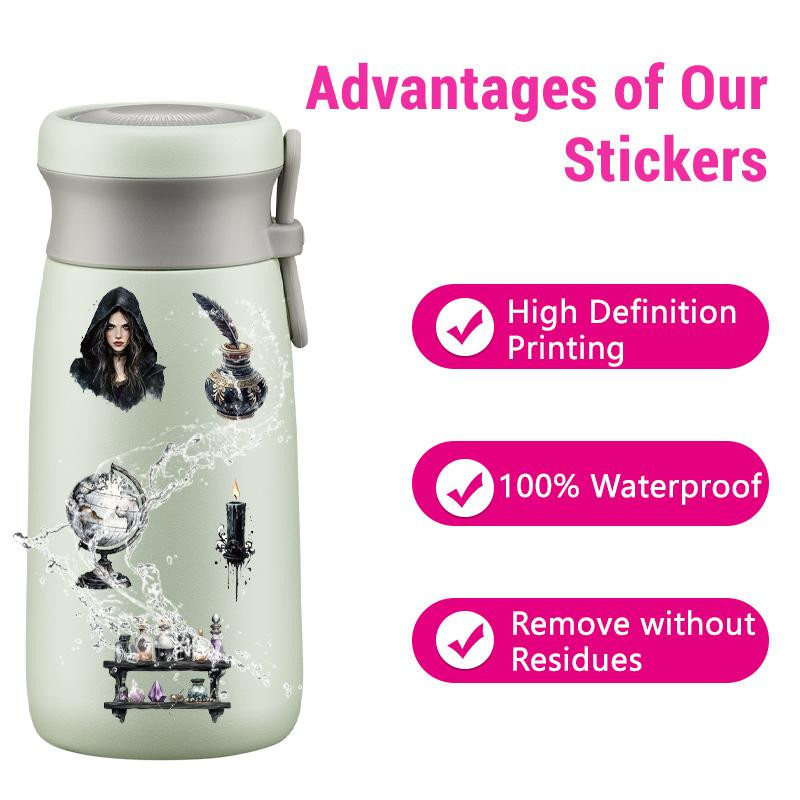 50 Stück Magische Hexen-Sticker von Fashnics, Transparentes PET Set mit Gotischen Planeten für Scrapbooking, Laptop und Handy, Mehrfarbig - Bild 4