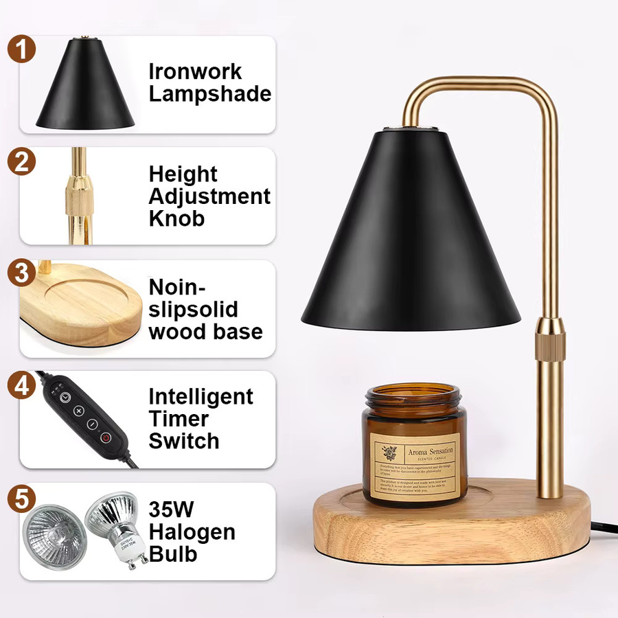RUNTOIN Kerzenwärmer-Lampe aus Metall in Schwarz mit Timer und Dimmer für den Tisch - Bild 5