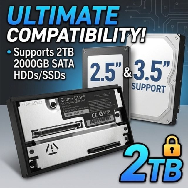 APWIKOGER SATA-Schnittstellen-Netzwerkadapter für PS2 Fat Konsole 30000 50000 in Schwarz, unterstützt bis zu 2TB 2,5/3,5 Zoll SATA HDD und SSD für schnelles Laden von Spielen - Bild 1
