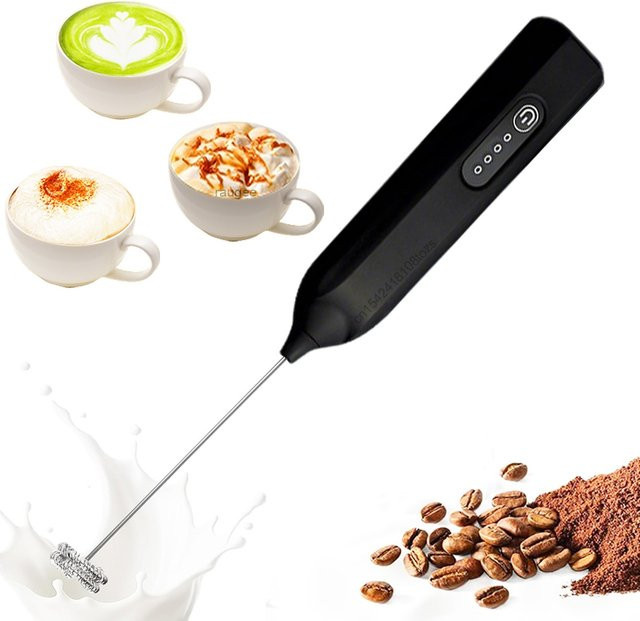 Raugee Kabelloser Elektrischer Milchaufschäumer USB-Aufladbar Handgehaltener Automatischer Rotationsmixer für Kaffee Cappuccino und Sahne in Schwarz oder Weiß - Bild 1