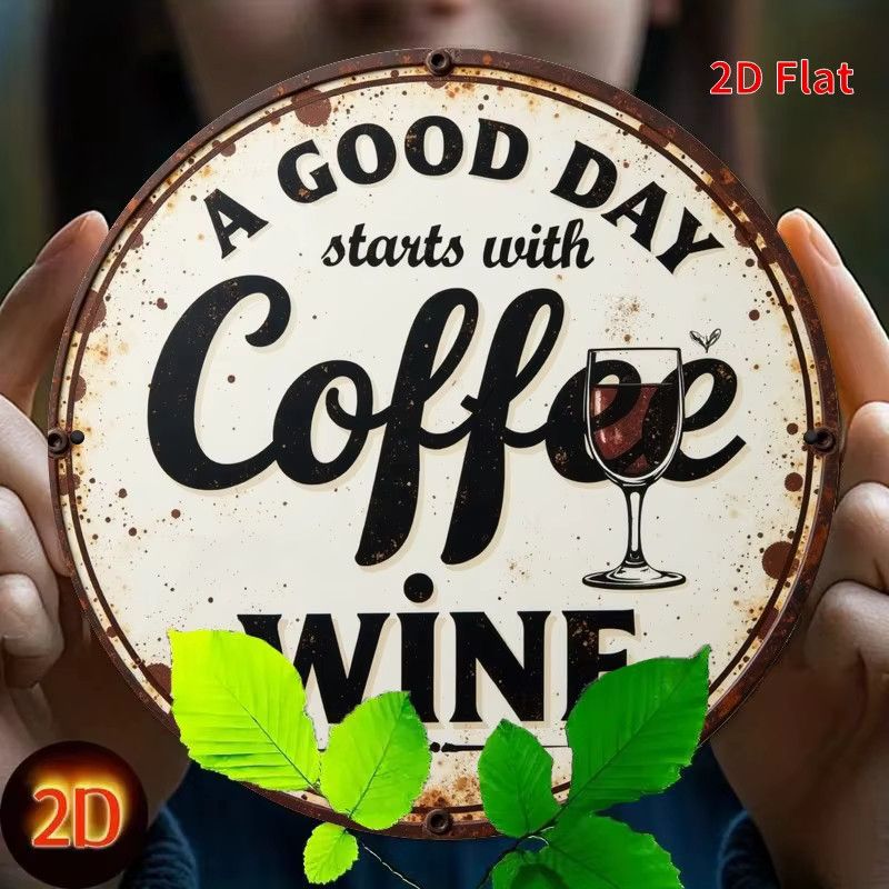 Potdemiel Vintage-Metallschild Wanddekoration rund Durchmesser: 19,81 cm mit Spruch Kaffee und Wein - Bild 3