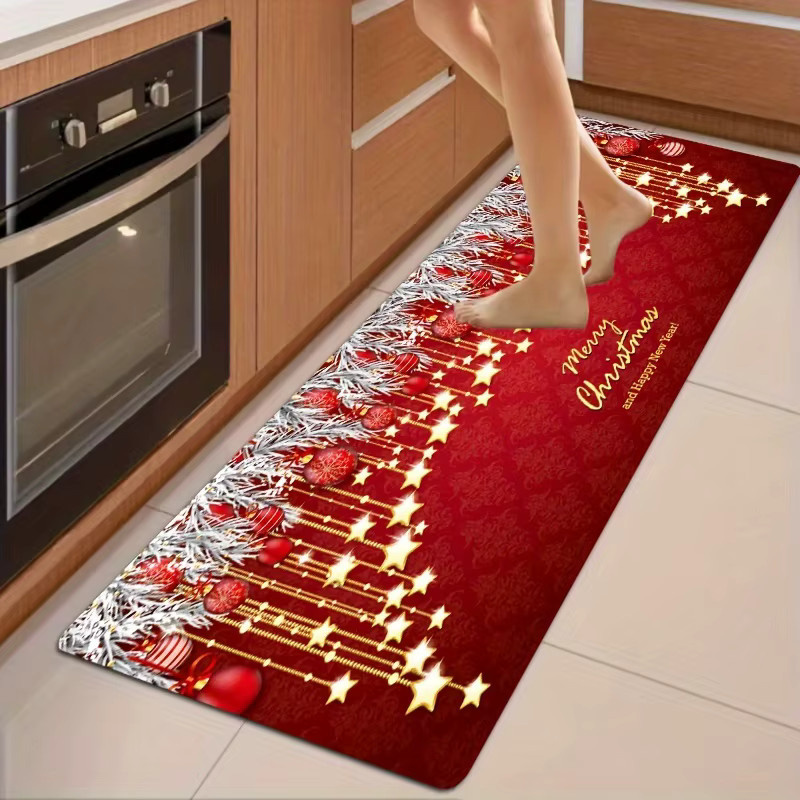 VIKAMA Weihnachtsküchenteppich mit Goldstern und Kugeln in Rot-Gold für Küche, Eingang oder Wohnzimmer - Bild 2