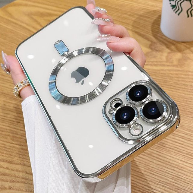 Yiran Magnetische Schutzhülle für iPhone 15 14 13 12 11 Pro Max Plus mit Kameraobjektivschutzglas und MagSafe Kompatibilität in Grau - Bild 1