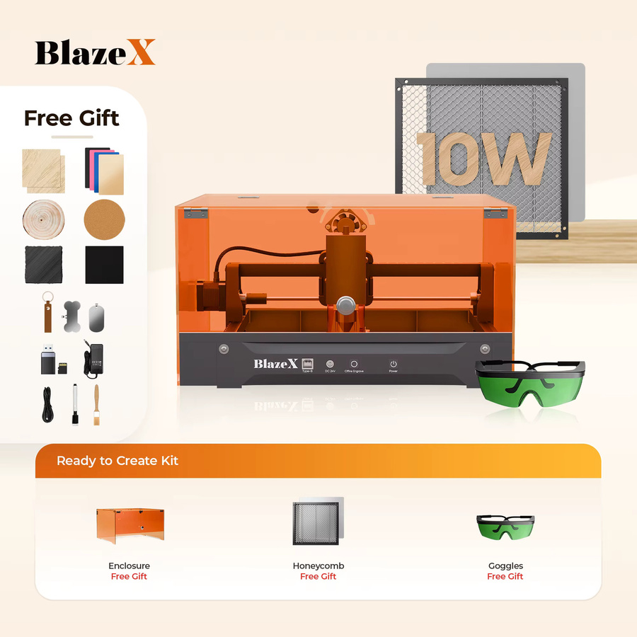 BlazeX M3 10W Lasergraviermaschine mit WLAN in Orange, hochpräzises DIY-Gravierwerkzeug-Set für Anfänger mit Notstopp-Sicherheitsdesign - Bild 6