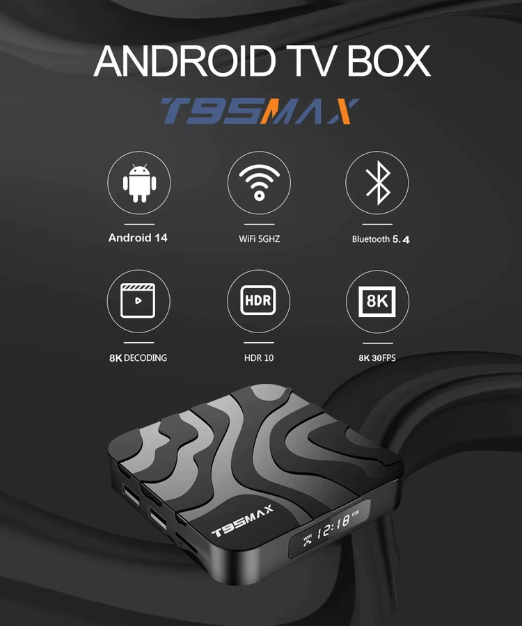 T95 Max Smart TV Box Android 16 Globale Version mit Allwinner H618 Quad-Core Prozessor, 6K Media Player, Dual WLAN 2,4G & 5G und Google Sprachassistent, Schwarz - Bild 3