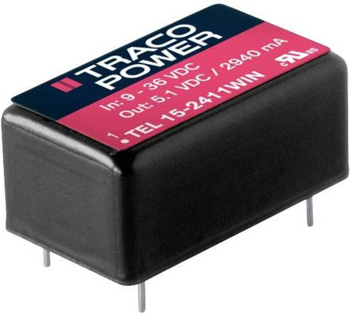 TracoPower TEL 15-2415WIN DC/DC-Wandler 24 V/DC 0.6A 15W in Schwarz aus Metall - Bild 1