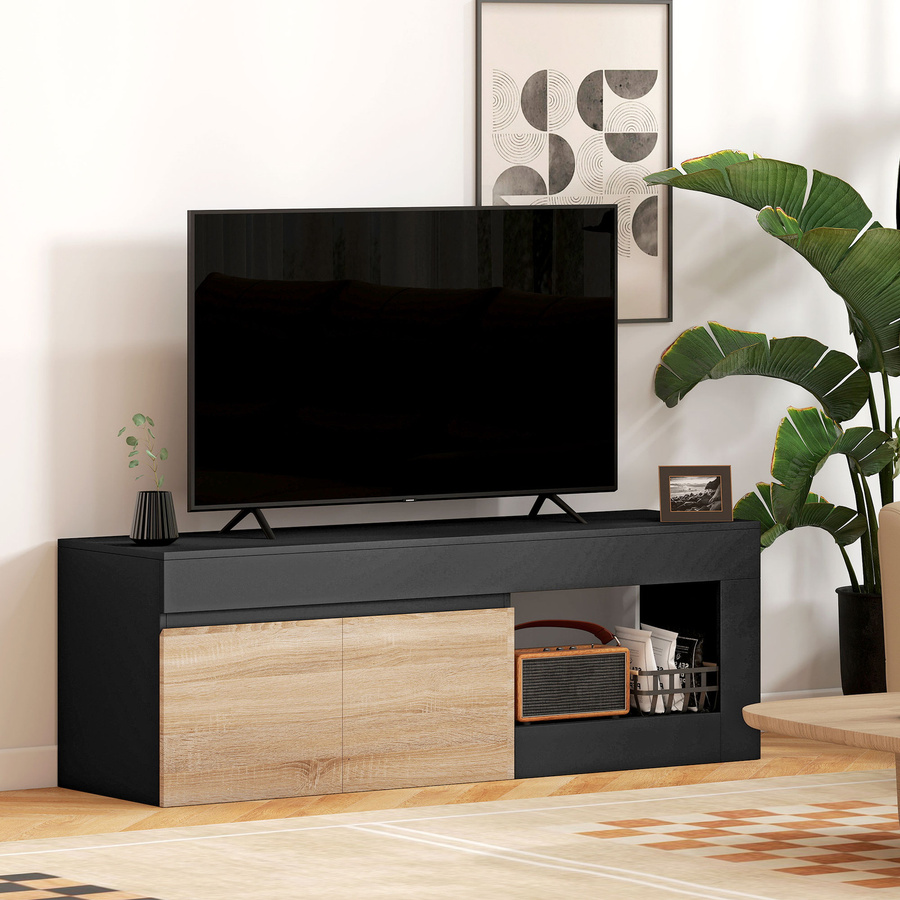 HOMCOM TV-Möbel in Schwarz mit 2 Soft-Close-Türen und offenem Fach, moderne TV-Bank für Fernseher bis zu 152,4 cm, Breite: 140 cm - Bild 2