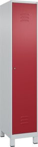 C+P Spind Classic PLUS Garderobenschrank mit 1 Abteil und Füßen, Farbe Grau/Rot, H x B x T: 195 x 40 x 50 cm, mit Zylinderschloss und 4 Garderobenhaken - Bild 1