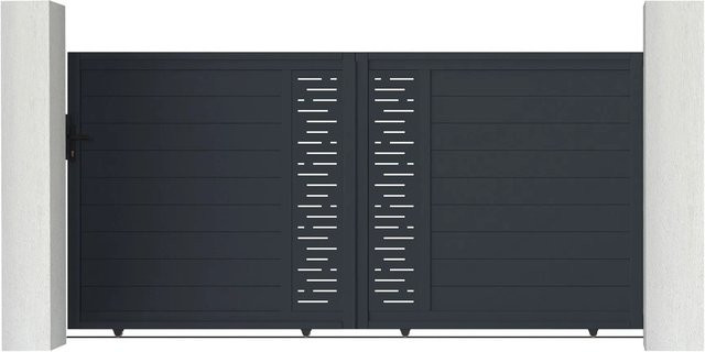 Casanoov Schiebetor Arlberg aus Aluminium mit 2 Eifel Pfosten, Farbe Grau, Breite: 300 cm, Höhe: 160 cm, Pfostenhöhe: 190 cm - Bild 1