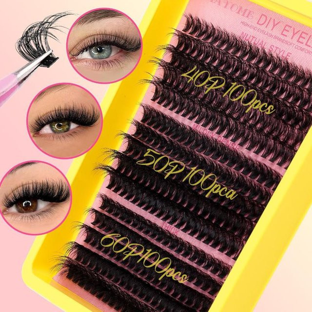 HNKMP 3D Faux Mink Cluster Wimpern-Set, Einzelne Volumen-Wimpern, Gemischte Farben - Bild 1