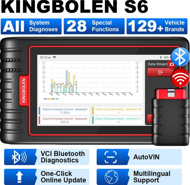 KINGBOLEN S6 Vollsystem-OBD2-Scanner professionelles Diagnosetool mit 28 Reset-Funktionen und EOBD-Scan-Tool FCA SGW in Schwarz - Bild 1
