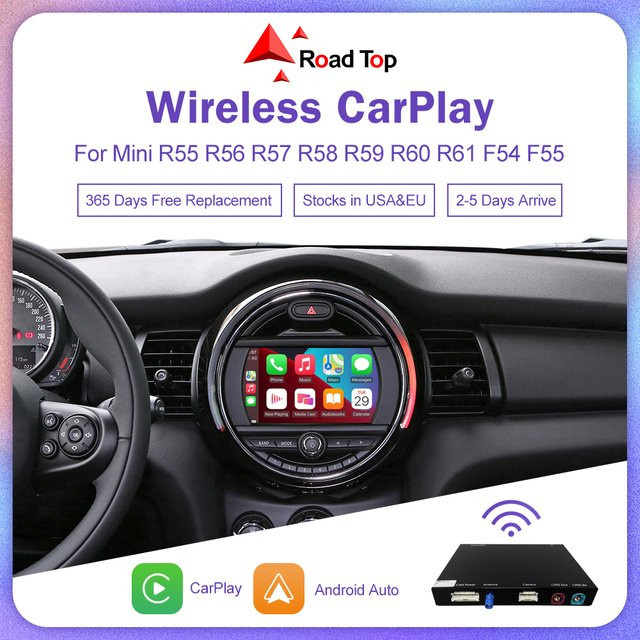 Road Top Drahtloses CarPlay und Android Auto Interface für Mini R55 R56 R57 R58 R59 R60 R61 F54 F55 F56 F57 Clubman Countryman Hardtop John Cooper in Schwarz - Bild 1