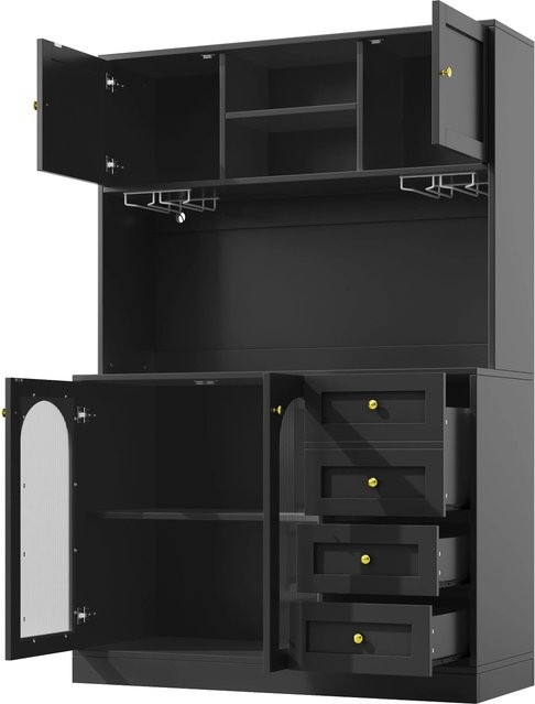 okwish Buffettschrank Schwarz mit LED-Lichtleiste und Getränkehalter, B/T/H: 120 x 40 x 188 cm - Bild 1