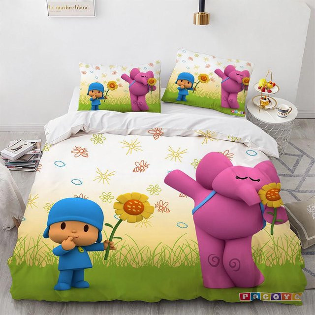 P-POCOYOS Kawaii Cartoon Bettwäscheset mit Bettbezug und Kissenbezug, Mehrfarbig, B/H: 135 x 200 cm - Bild 1