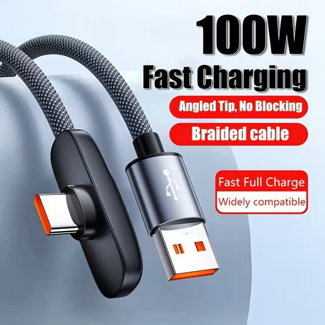 100W USB-C Schnellladekabel mit 90 Grad Winkel für Samsung und andere Typ-C Geräte - Bild 1