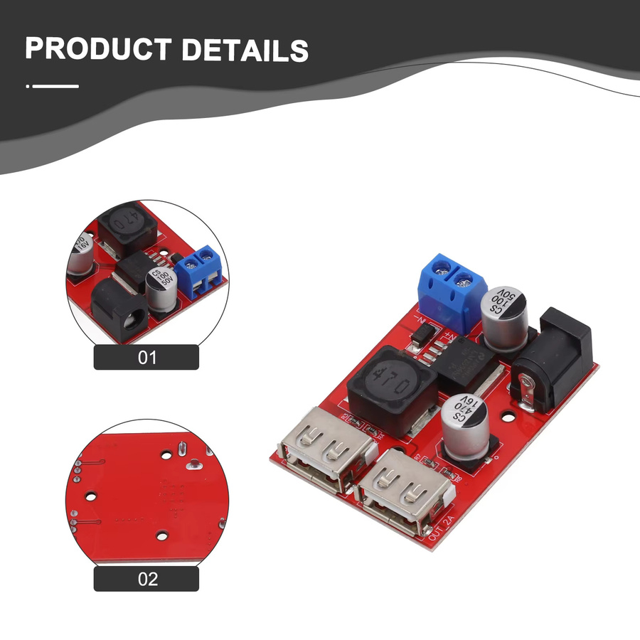 DC-DC Abwärtswandler Modul Doppel USB Ladung 5V 3A mit Draht für Fahrzeug und Solar Controller, Rot - Bild 3