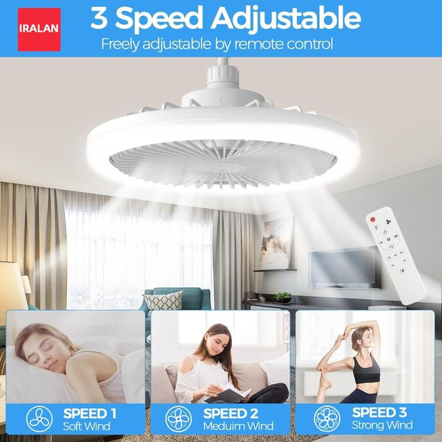 IRALAN E27 Deckenventilator mit Licht und Fernbedienung, weiß, modern und leise für Schlafzimmer und Home Office - Bild 1