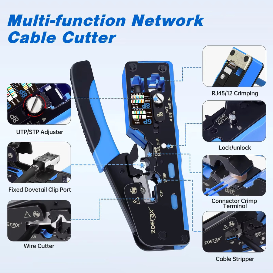 ZoeRax RJ45 Crimper Kit für CAT7 und CAT6A mit 10 Steckverbindern und Zugentlastungsstiefeln für Ethernet LAN Kabel - Bild 2