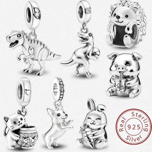 Charm 925 Silber, Igel Dinosaurier, Unisex - Bild 1