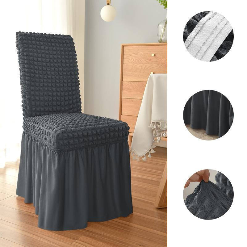 Yiran Furniture Seersucker-Stuhlbezug mit hoher Rückenlehne und Rock in Bordeaux, elastischer Stretch-Bezug für Esszimmerstühle - Bild 3
