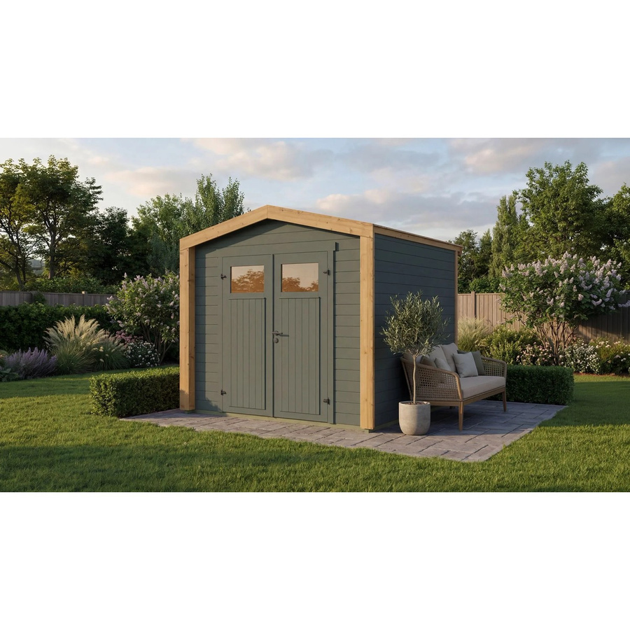 Weka Holz-Gartenhaus Killarney mit Satteldach in Grau-Grün lasiert, B/T: 248 x 248 cm - Bild 2
