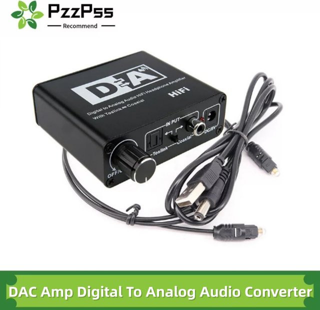 PzzPss Hifi DAC Verstärker Digital-Analog-Audio-Konverter mit RCA, 3,5mm Kopfhöreranschluss sowie Toslink Optischem und Koaxialem Ausgang, 24bit, Schwarz - Bild 1