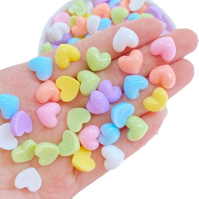 30 Stück TSXJY Mini-Herz-Nagelkunst-Figuren aus Harz in Bunt für DIY Scrapbook und Bastelbedarf - Bild 1