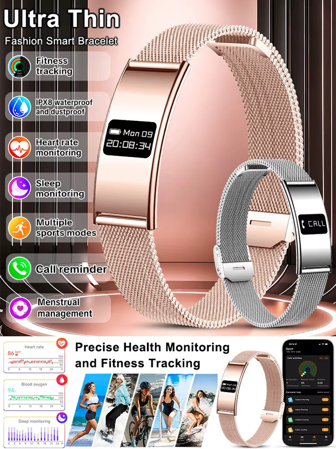 BOXUXING Smart-Armband für Damen in Schwarz mit Herzfrequenzmessung, Schlafmonitor und IPX8 Wasserdichtigkeit, Fitness Tracker für Android und iOS - Bild 6