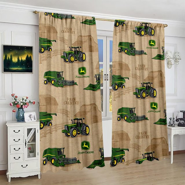 2er-Set Cartoon-Bulldozer Vorhang aus Polyester, halbtransparentes Design mit Fahrzeug-Motiv für Schlafzimmer und Wohnzimmer, B/H: 106,68 x 213,36 cm - Bild 1