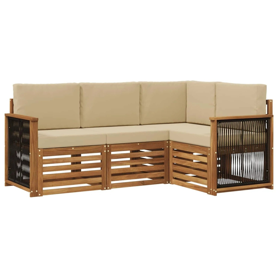 vidaXL Sofagarnitur aus Massivholz Akazie in L-Form mit 4 Kissen, Farbe Braun/Beige - Bild 2