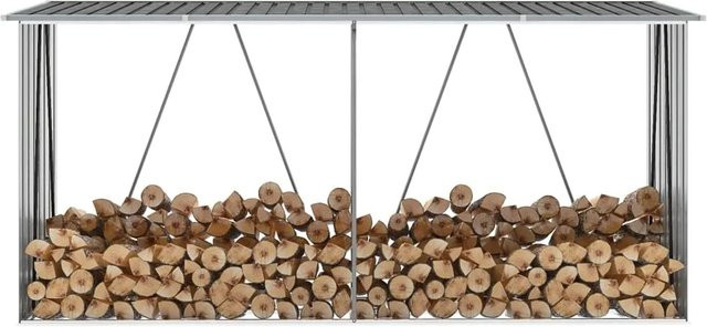 vidaXL Brennholzlager aus verzinktem Stahl in Grau, B/T/H: 330 x 84 x 152 cm - Bild 1