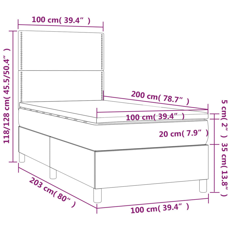 vidaXL Boxspringbett mit Matratze Schwarz Samt B/T/H: 100 x 200 cm - Bild 3