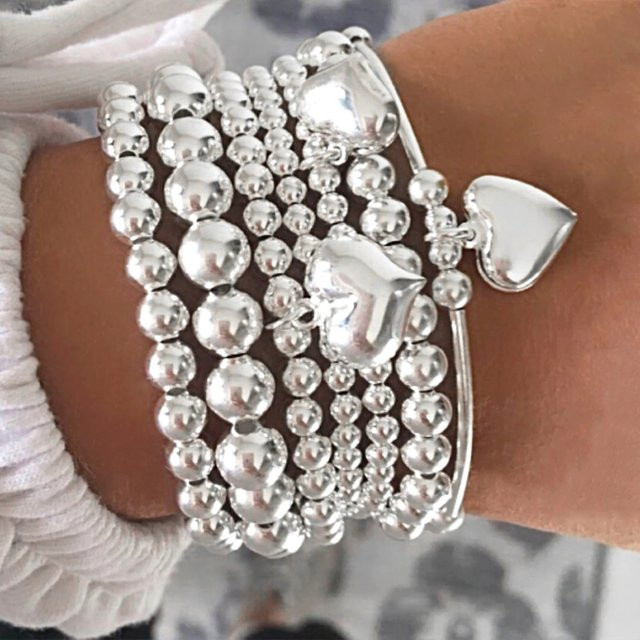 AY Armband Set, Herz Charme, Perle, Silber Farbe, Damen, Vintage - Bild 1
