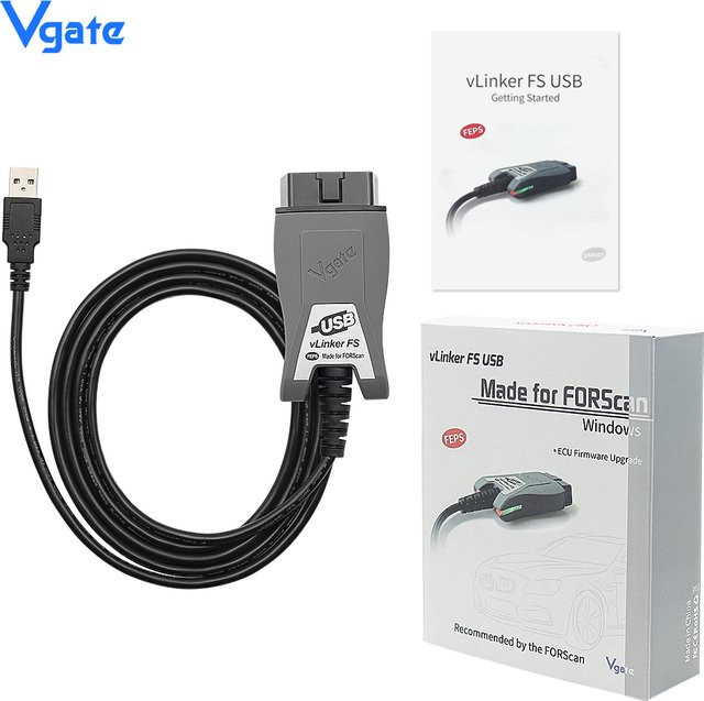 Vgate VLinker FS USB OBD2 Auto-Diagnosescanner für Ford und Mazda, ELM327 kompatibel, Schwarz - Bild 1