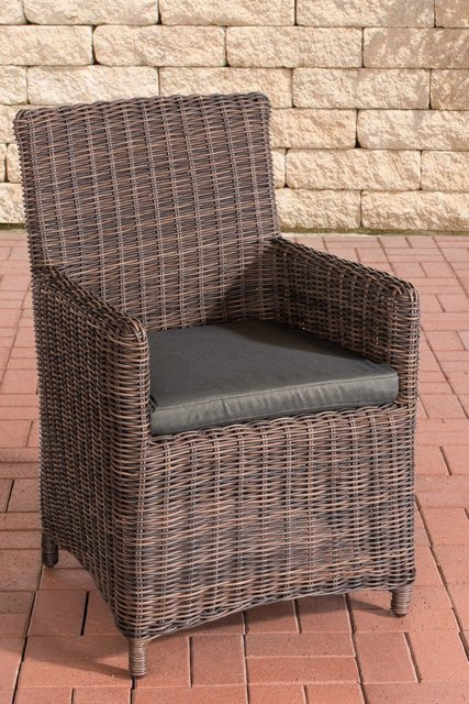 TPFGarden Polyrattan Gartenstuhl Fonda Sankt Marlo in Anthrazit und Braun-Meliert mit Armlehnen und wetterfesten Kissen - Bild 1