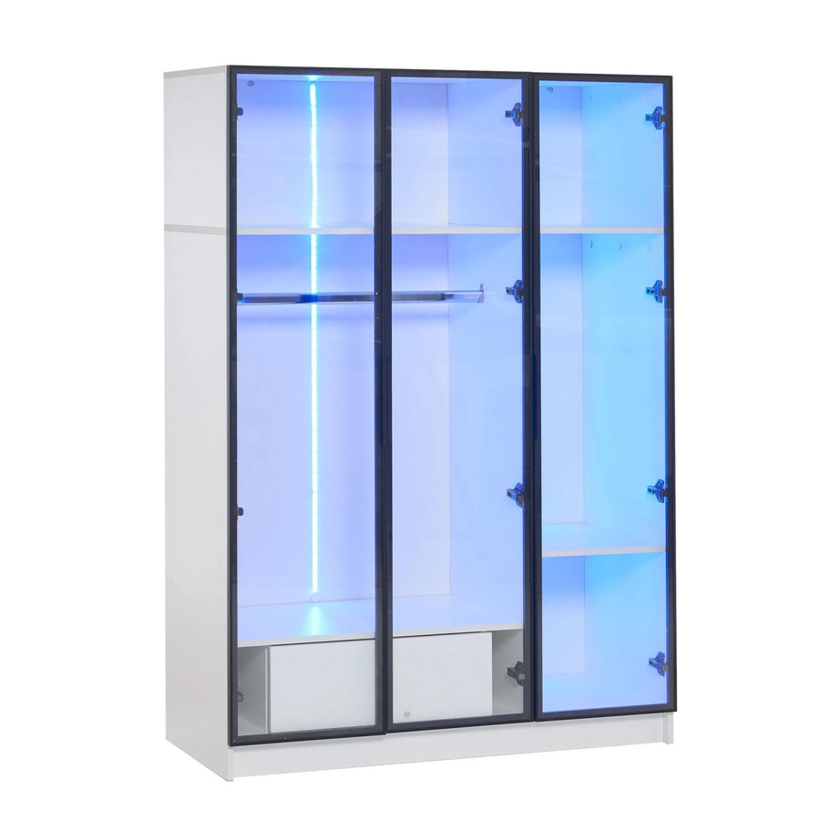 okwish Kleiderschrank mit Glastüren und LED-Beleuchtung in Weiß, B/T/H: 110 x 50 x 160 cm - Bild 2