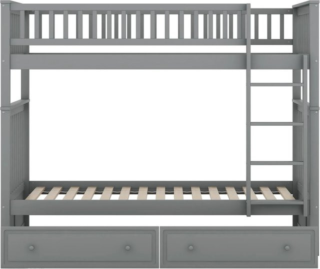 KOMHTOM Etagenbett für Kinder aus Kiefernholz mit Schubladen in Grau, B/T/H: 90 x 200 x 160 cm - Bild 1