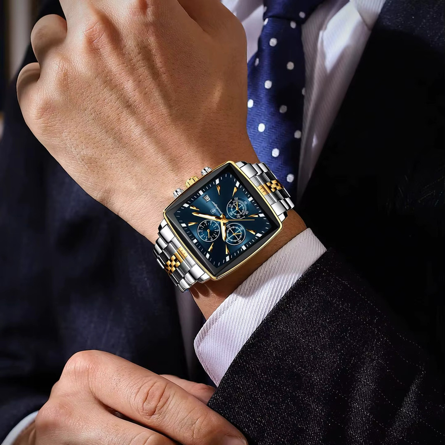 POEDAGAR Chronograph, Edelstahl, Quarz, Blau, Herren - Bild 6