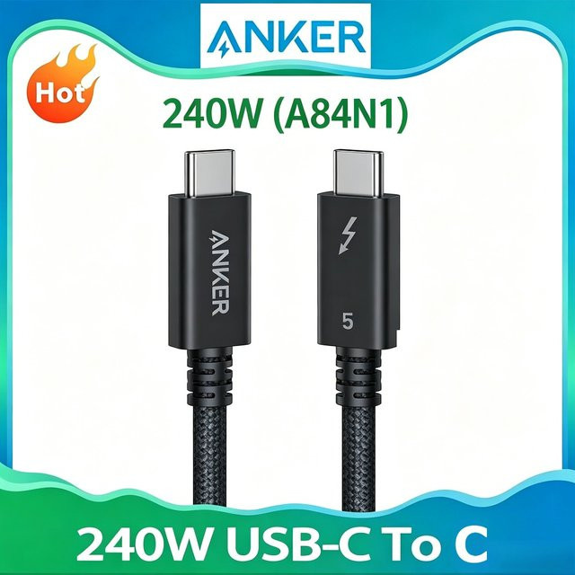 Anker Thunderbolt 5 USB4 Typ-C-Kabel A84N1 in Schwarz mit 240W Schnellladung und 80Gbps Datenübertragung - Bild 1