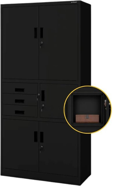 JAN NOWAK Aktenschrank FILIP mit Tresor und Schubladen, abschließbar, Schwarz, H x B x T: 185 x 90 x 40 cm - Bild 1