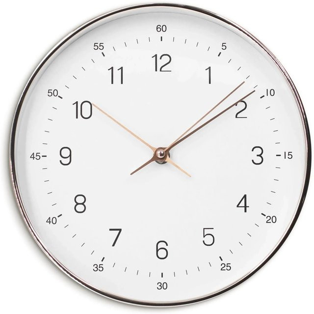 Wall-Art Moderne Wanduhr Analog in Weiß und Gold, Durchmesser: 25 cm - Bild 1