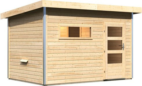 Karibu Saunahaus Schwanenburg 2 aus Fichtenholz in Beige, B/T/H: 337 x 231 x 239 cm - Bild 1