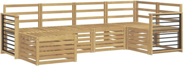 vidaXL Outdoor-Sofagarnitur 6-teilig in L-Form aus Akazienholz mit weißem Polyester-Bezug - Bild 1