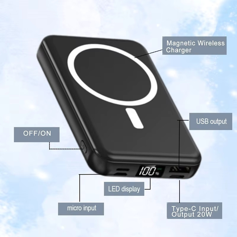 Noya raye Magnetische Power Bank mit 1000 mAh Kapazität, 20 W Schnellladung und USB-C-Kabel in Blau, Ultra Slim - Bild 2