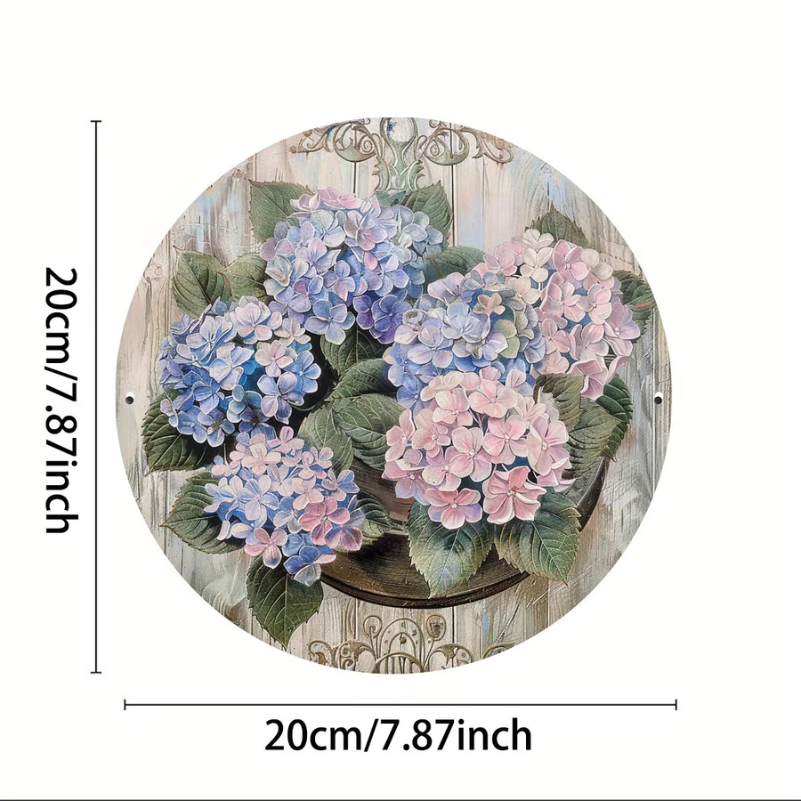 Potdemiel Vintage Hortensien Wandkunst aus Aluminium, rundes Metallschild in Mehrfarbig, Durchmesser: 20 cm - Bild 3