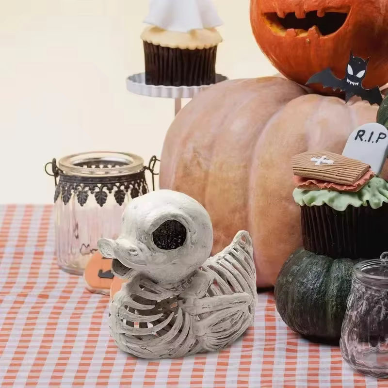 Dekorative Halloween Enten-Skelett Figur aus Kunstharz in Weiß - Bild 2