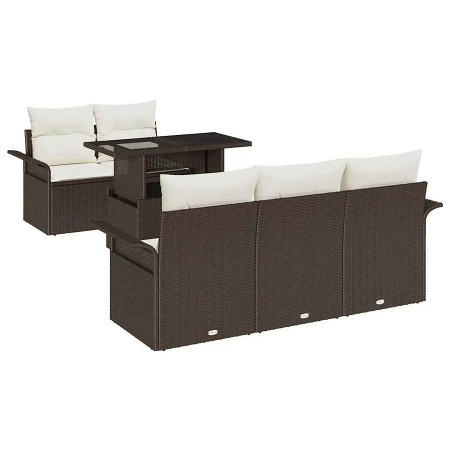 vidaXL Garten-Sofa-Set aus Polyrattan in Braun mit Kissen und integriertem Stauraum, 6-teilig - Bild 2