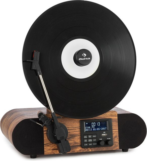 Auna Verticalo SE DAB Retro-Plattenspieler mit DAB+ UKW-Tuner, Bluetooth, USB und AUX in Braun - Bild 1