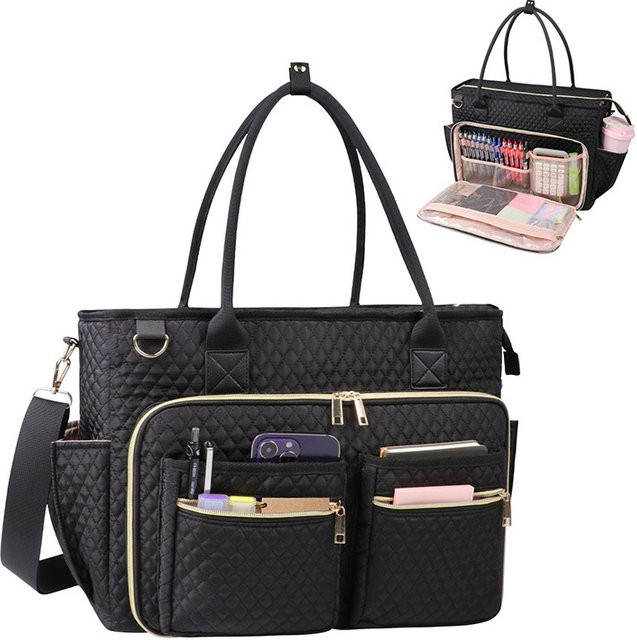 Gesteppte Dokumenten- und Laptoptasche aus Stoff in Schwarz für Lehrer und Berufstätige - Bild 1